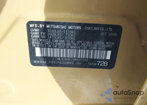2021 Mitsubishi Mirage Carbonite Edition/Es/Le z USA, uszkodzony, nr VIN ML32AUHJ2MH001316